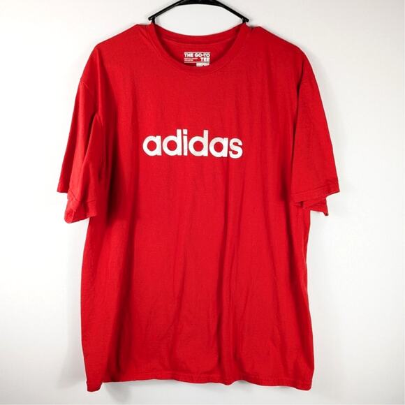 Adidas Logo T Shirt Mens XL Go-To Red Graphic Tee Short Sleeve Cotton Athletic - Picture 1 of 3
